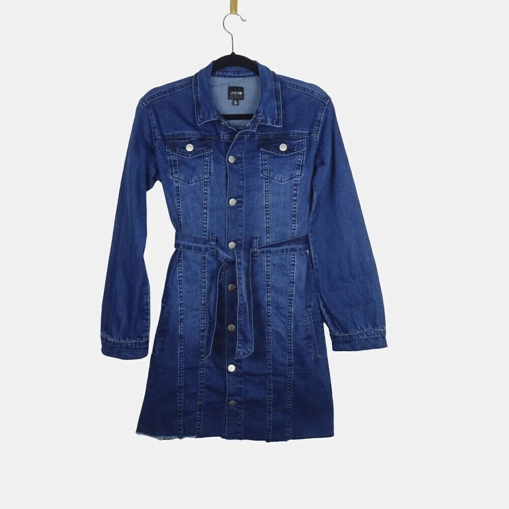 Joe's Jeans Girl's Blake Denim Dress Belted Dark Wash Button Long Sleeves XL/16